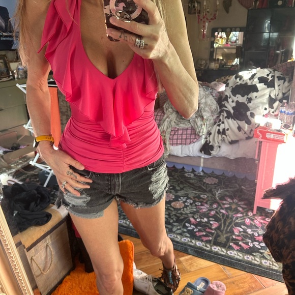 Pink Ruffled Women's Top Bebe vintage XS - Picture 6 of 14